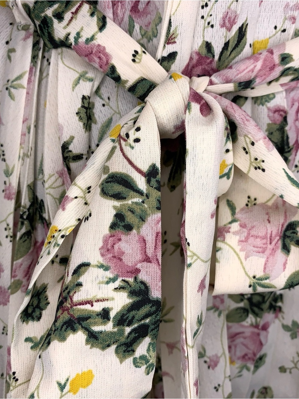 Ivory White Pink Rose Floral Pleated Tunic Blouse Square Neckline Size 6 - Picture 10 of 15